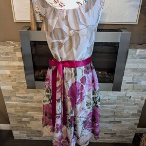 Connected Apparel Floral Dress with Pink and Cream Accents
